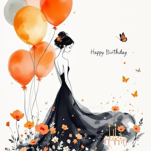 10 Birthday Girls Clipart Party - Floral Printable Watercolour clipart High Quality JPG Paper craft junk journals, Birthday Clipart Balloons