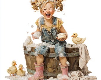 Watercolor Bubble Bath Girl Clipart: Junk Journaling, Card Making (Downloadable Images, JPG Files)