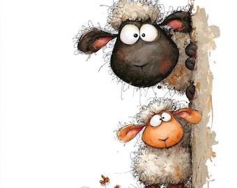 25 Quirky Sheep Family Clipart (JPG) : Funny Sketch Farm Animals for Crafters