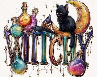 Zauberhafte Witchy Clipart: Aquarell Halloween PNG Design