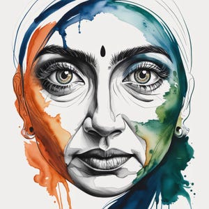 Woman Face Watercolor Clipart: Abstract Portrait Line Art (Digital Download)