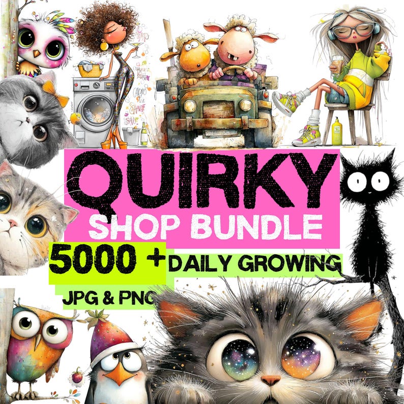 5000+ Quirky Clipart Shop Bundle (JPG PNG) : Daily Growing Artistic Pack for Crafters image 1