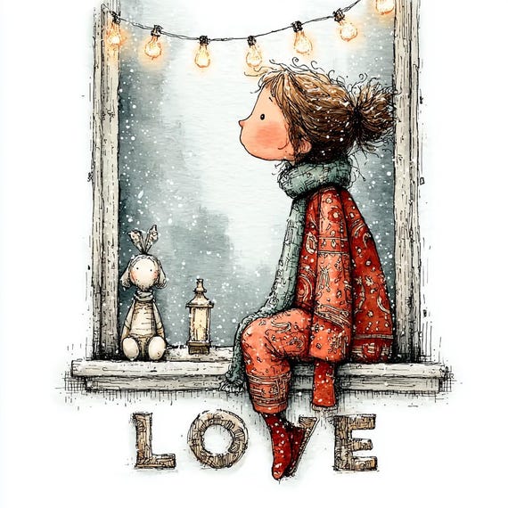 15 Winter Love Clipart, Watercolor Cozy Girl Printable, Digital Download