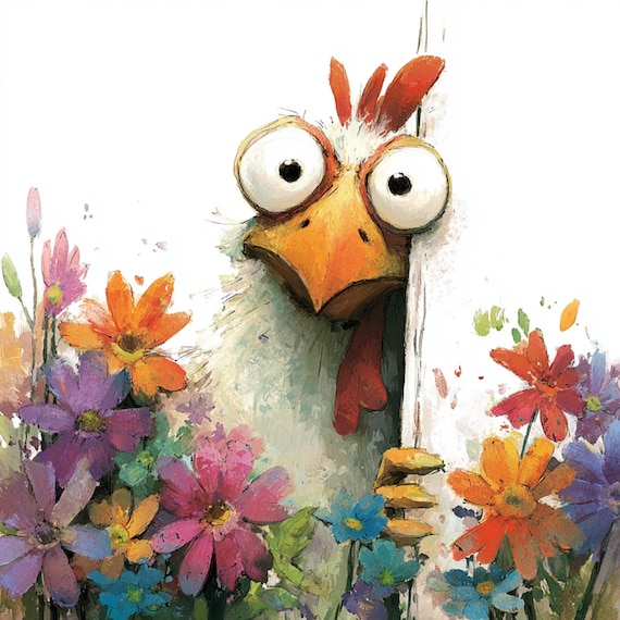 18 Whimsical Funny Chicken Clipart , Storybook Painted Art ( Digital Download )