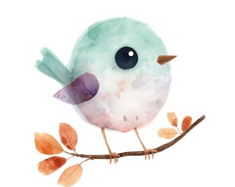 15 Watercolor Bird Clipart: Pastel Nursery PNG Images (Digital Download)