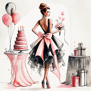15 Geburtstag Mädchen Clipart Party - Floral bedruckbare Aquarell Clipart hochwertige JPG Papier Handwerk Junk Journals, Geburtstag Clipart Luftballons