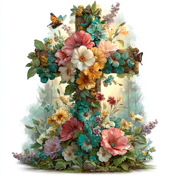 15 Christian Floral Cross Watercolor Clipart , Printable for Crafts Digital Download