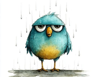 20 Quirky Rainy Bird PNG Clipart, Colorful Watercolor Bird Illustration Set