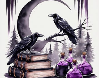 10 Witchy Gothic Clipart Bundle: Dark Academia Halloween PNG (Digital Download)