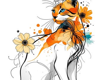 Spring Kittens Clipart, Floral Cat, Digital Journaling (PNG)