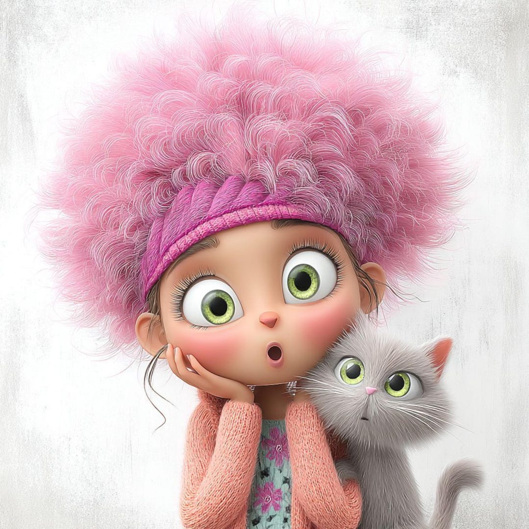 15 Quirky Girl and Cat Clipart (JPG PNG) – Funny Cozy Character ...