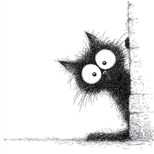 12 cliparts drôles de chats furtifs - Dessins de chats originaux au trait noir pour les artisans et les designers