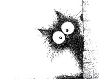 12 Peeking Funny Cat Clipart – Quirky Black Line Art Cats for Crafters and Designers