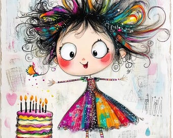 Skurrile Geburtstagskind Clipart: Kuchen Illustrationen (Digitale Drucksachen)