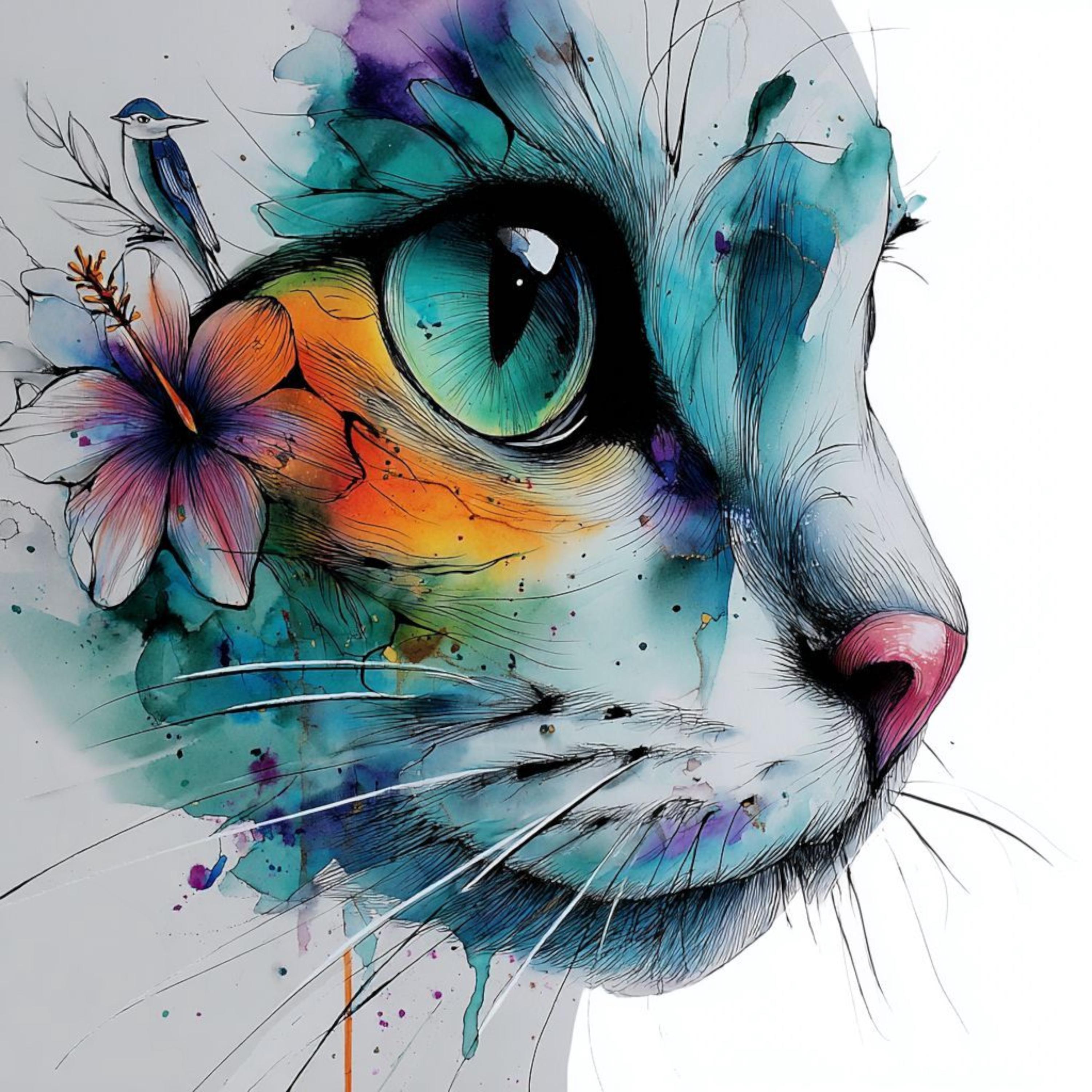 12 Cat Art Print - Whimsical Digital Clip Art Download for Home Decor ...