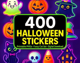 400 Halloween Stickers – Printable PNGs, Junk Journal Ephemera (Digital Download)