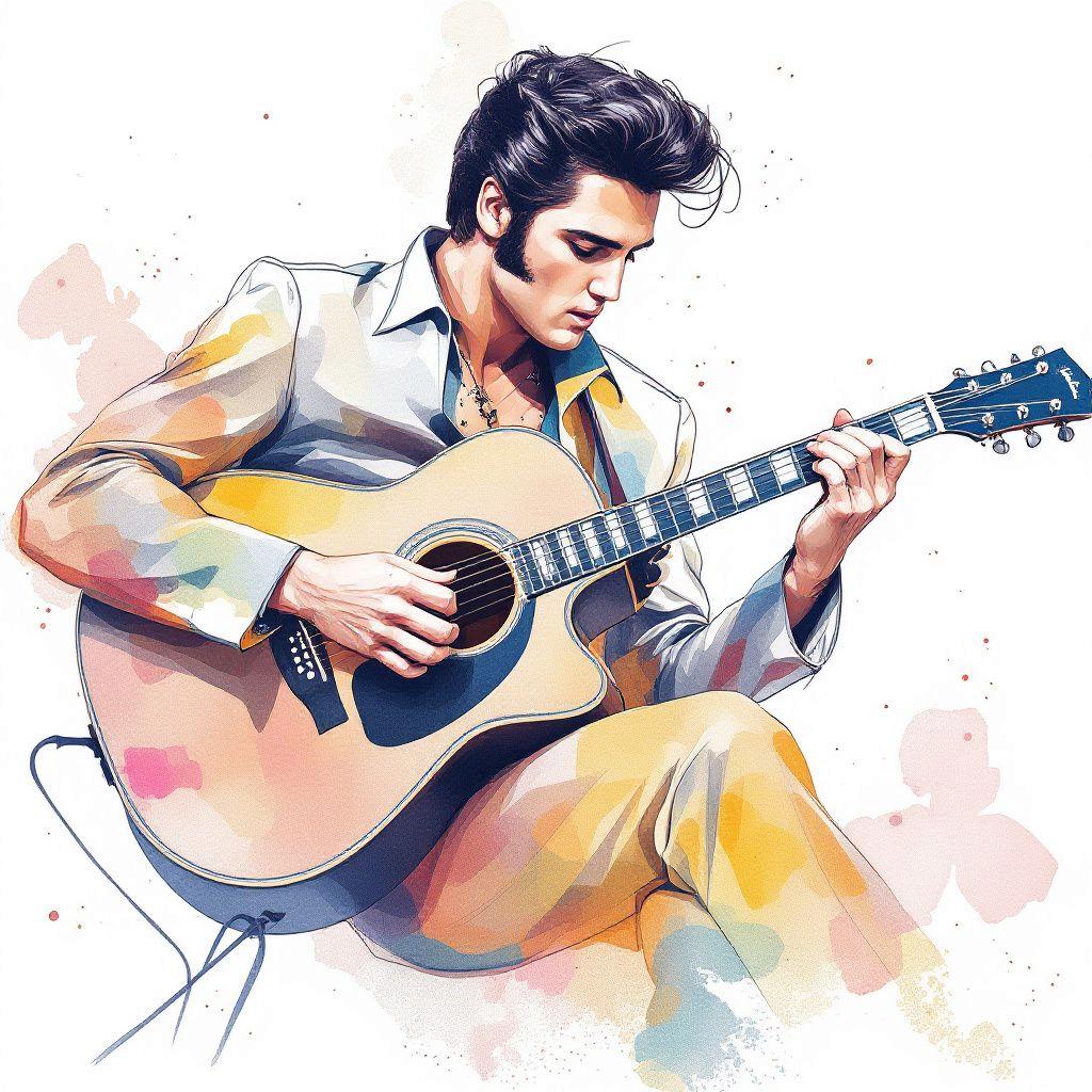 エルヴィス・プレスリーの水彩画アートプリント：レトロミュージック