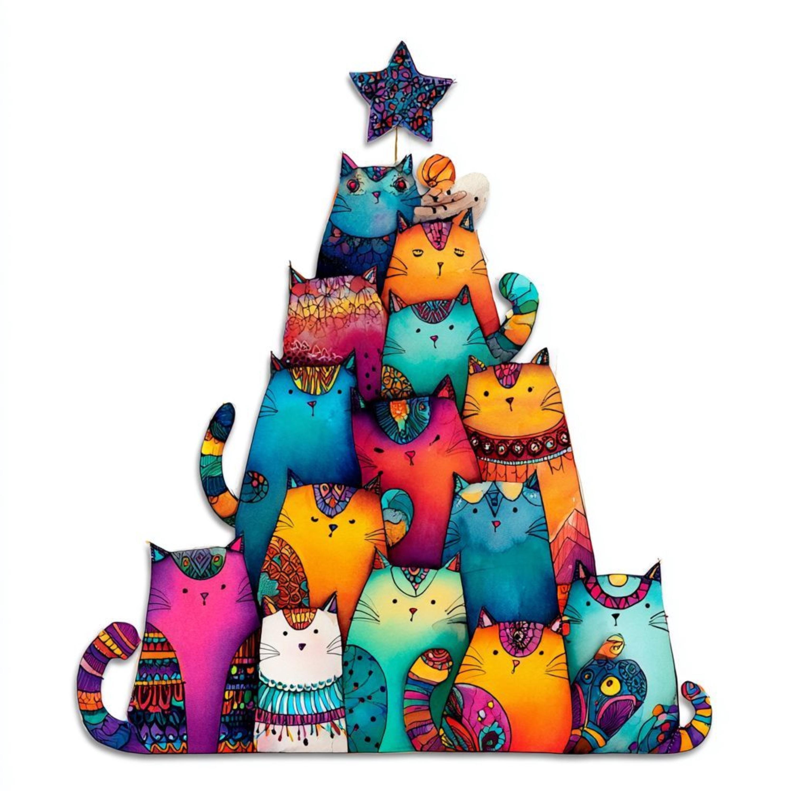水彩画風クリスマス猫のPNGクリップアート20選：クラフト用の気まぐれ
