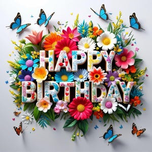 Clipart de flores, pájaros y mariposas para feliz cumpleaños, 14 imágenes, descarga instantánea, descarga digital, impresión reutilizable en casa, celebración colorida, impresión