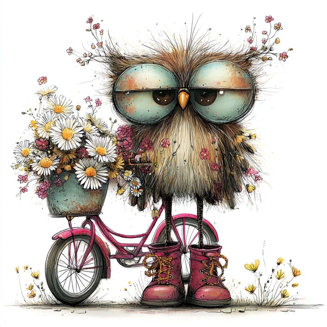 24 Grumpy Owl Clipart | Whimsical Owl in Pink Boots Watercolor ...