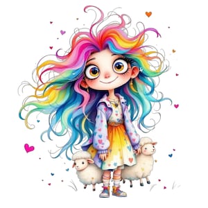 Happy Farm aquarelle Clipart Bundle - 40 PNG - filles mignons animaux de la ferme - campagne originale d'art numérique pour enfants, travaux manuels et décoration, imprimable