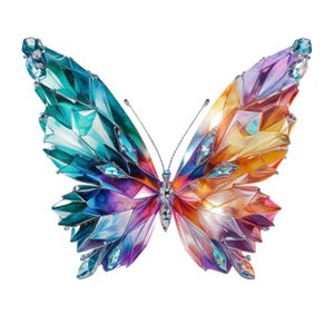 40 Kristall Schmetterling Clipart - Irisierende Edelstein PNGs - Skurrile Sublimationskunst - Digital Download Kommerzielle Nutzung, Junk Journaling