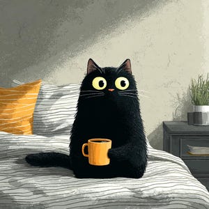 12 Mysig svart katt, akvarell clipart digital nedladdning bild 2