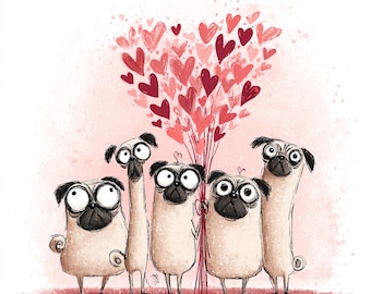 28 Whimsical Dog Love Clipart : Heart Dogs Watercolor Art for Digital Crafts & Gifts