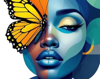 Afro Girl Butterfly PNG, African American Floral Art, Sublimation Clipart