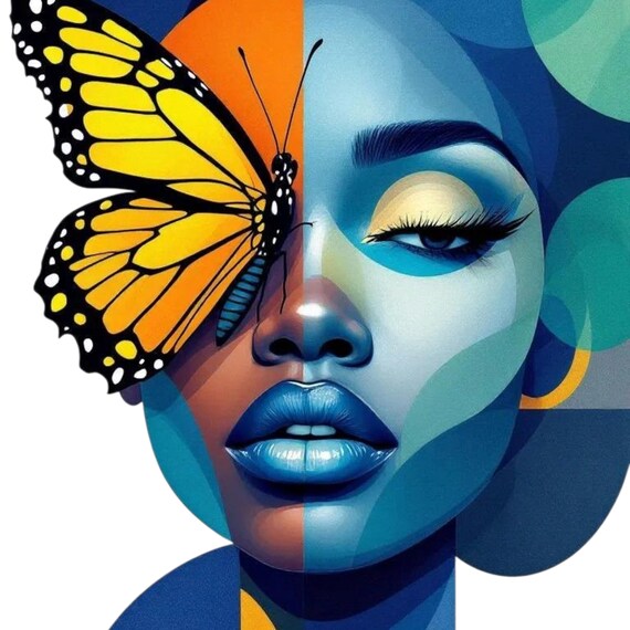 Afro Girl Butterfly PNG