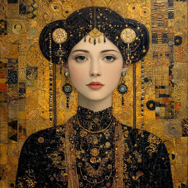 15 Gyllene kvinnaporträtt Clipart (JPG): Klimt-stilkonst för designers och hantverk bild 2