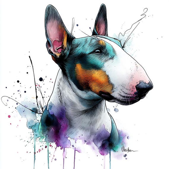 25 Bull Terrier Clipart Set | Watercolor Splash Dog Portrait JPG (Digital Download)