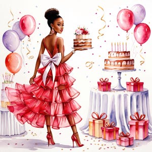 Clipart de aniversariante, 20 JPGs de flores em aquarela, arte para festa, download digital para diários de viagem, scrapbooking, impressão artística