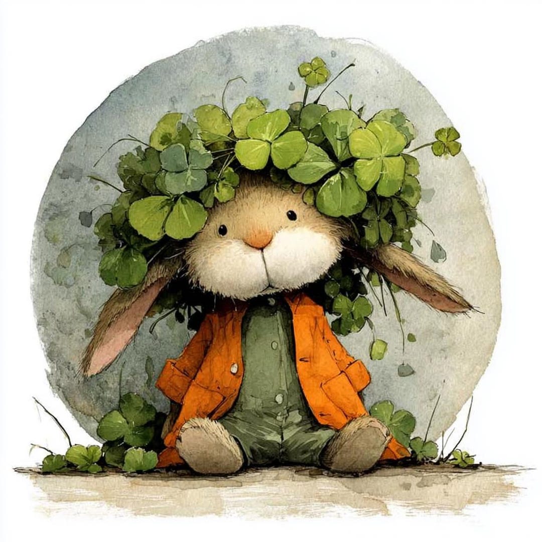 Shamrock Rabbit 15 JPG St Patricks Bunny Clipart, Watercolor Lucky Rabbit Printable ...