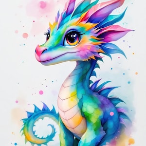 Watercolor Baby Dragon Clipart: Fantasy Art, Scrapbooking (Digital Download 12 JPGs)