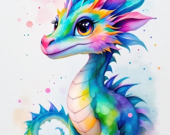 Akvarell babydrake Clipart: Fantasikonst, Scrapbooking (digital nedladdning 12 JPG)