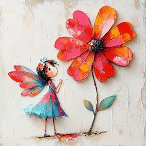 15 Whimsical Fairy Flower Clipart | Printable Textured Painting Style JPGs | Quirky Girl Art for Junk Journal & Card Making