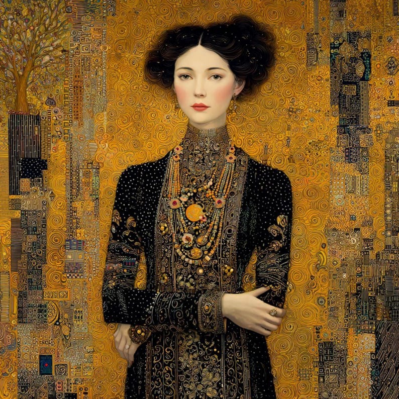 15 Gyllene kvinnaporträtt Clipart (JPG): Klimt-stilkonst för designers och hantverk bild 7