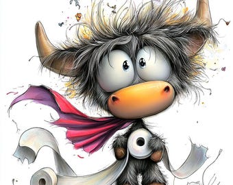 20 Super Cow Clipart (PNG JPG): Rolig hjältekonst för digitalt hantverk