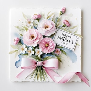 10 Happy Mother's Day clipartbundel, Moederdag graphics, Moederdag sublimatie, Moederdag bloemen clipart, Floral moeder, roze strik