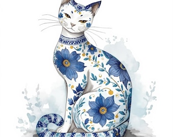 Watercolor Cat Clipart: 20 Mediterranean Folk Art Designs (Digital Download)
