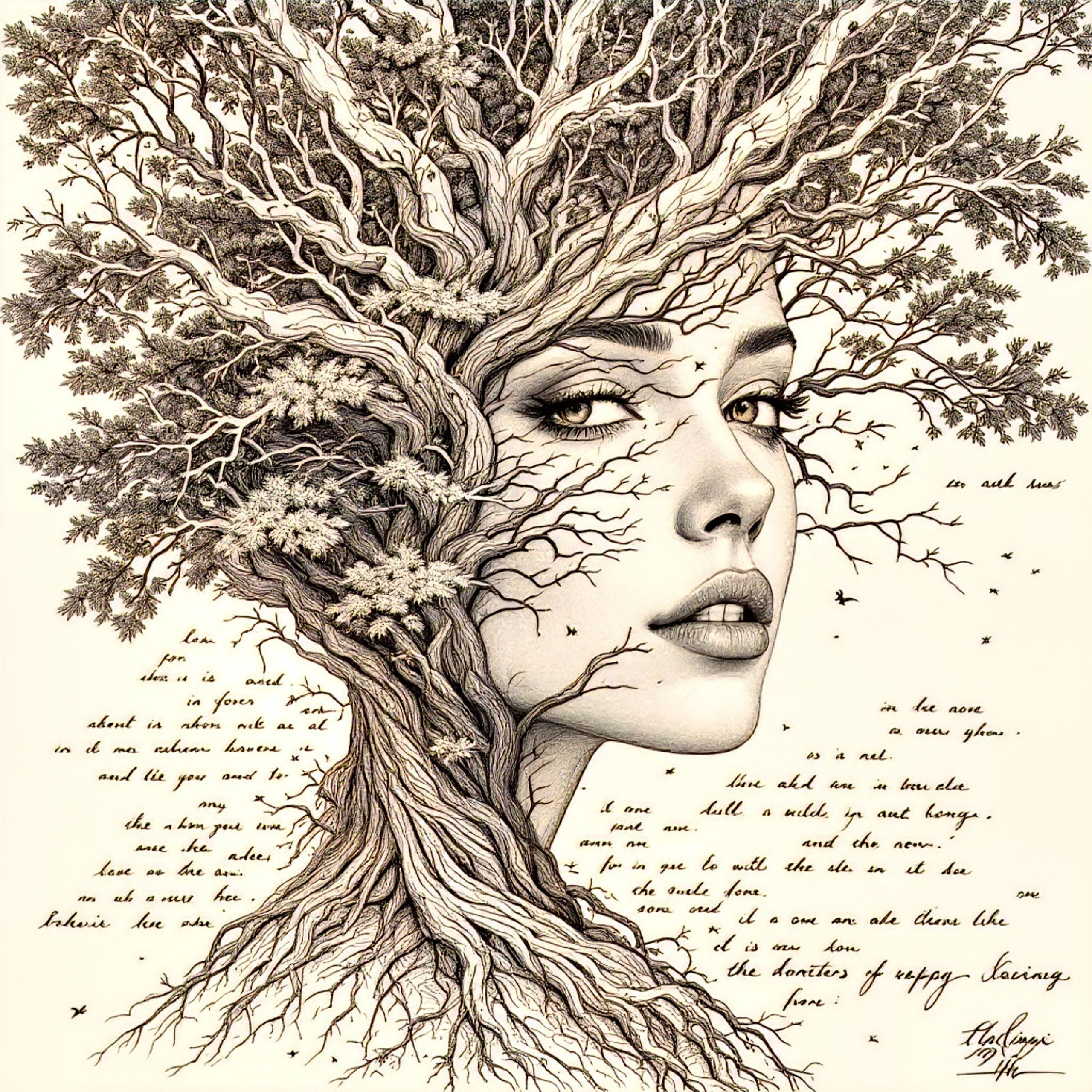 Tree Woman Fantasy Art: Surreal Nature Goddess JPG Images (digital ...