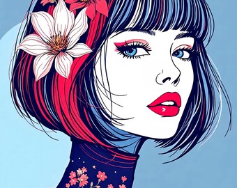 Floral Woman Line Art: Abstract Botanical Prints for Scrapbooking (JPG Digital Download