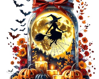 12 Halloween Witch in Jar PNG Bundle | Commercial Use Watercolor Clipart | Digital Download Graphics