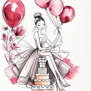 15 Birthday Girls Clipart Party - Floral Printable Watercolor clipart High Quality JPG Paper craft indésirable journal, Birthday Clipart Balloons