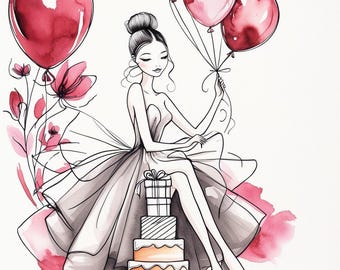 15 Whimsical Happy Birthday Clipart PNG | Watercolor Balloons Cake Flowers | Digital Download
