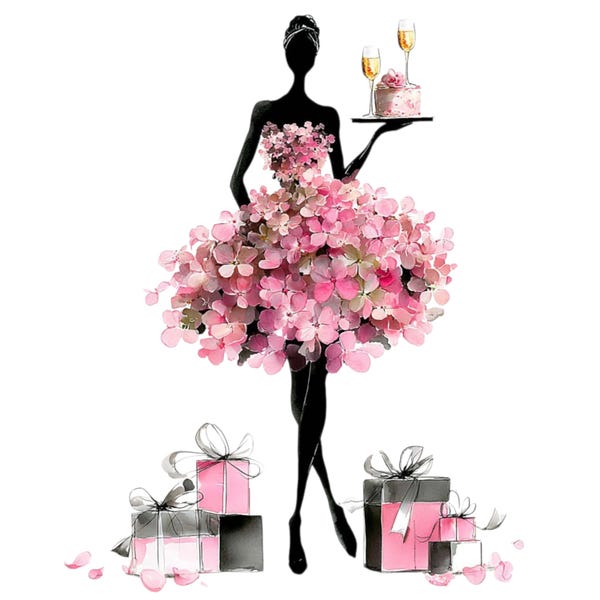 20 Clipart PNG d'anniversaire de fille : fête fantaisiste florale de femmes pour la fabrication de cartes et les artisans