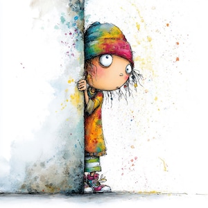 Watercolor Peeking Girl Clipart: Junk Journaling Images (Downloadable JPG Files)
