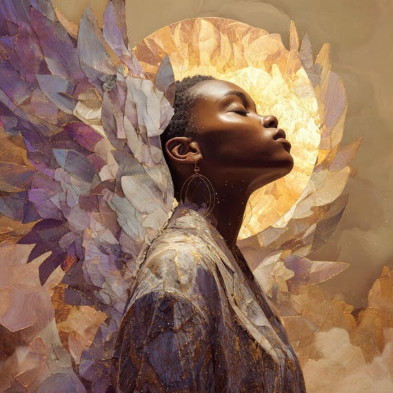 22 Praying Afro Angel Clipart (JPG) : Celestial Fantasy Woman Printable Art for Designers