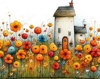 25 Whimsical Cottage Clipart | Poppy Flower Watercolor Prints | Wildflower Cottagecore Art